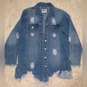 American Bazi Distressed Jean Jacket - M